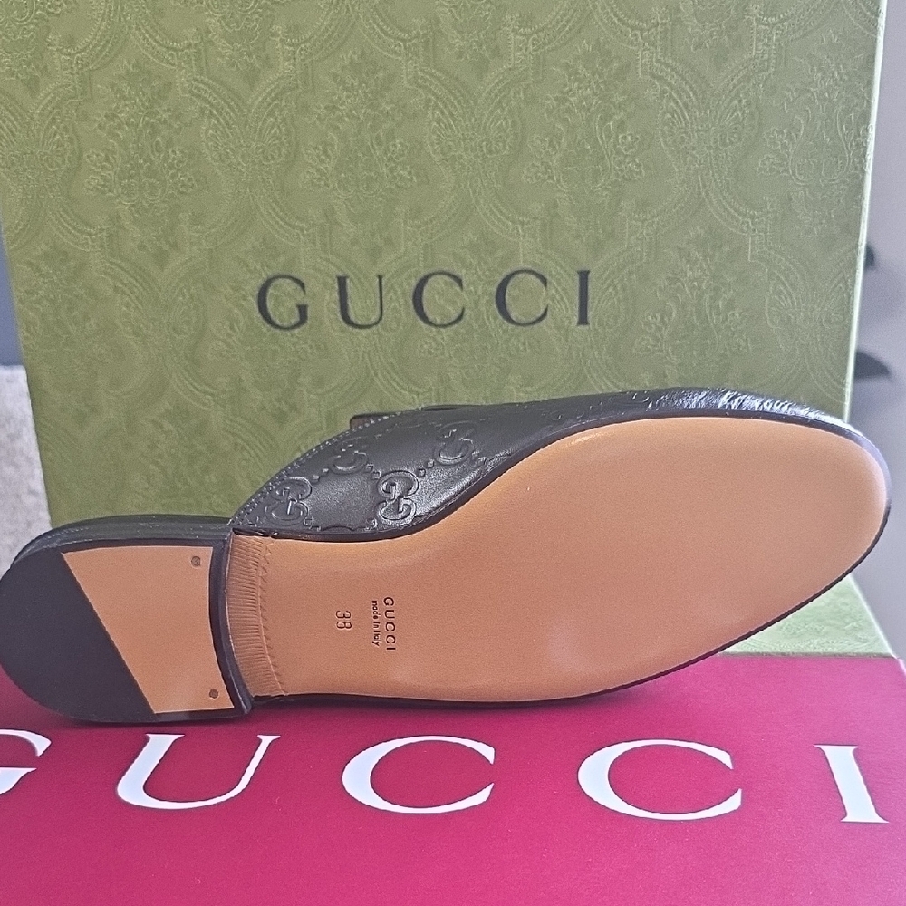 Gucci Black Embossed Leather Men's Slip-Ons - Picture 7 of 12